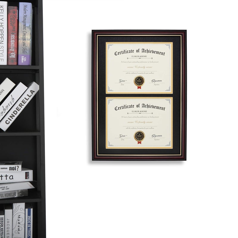ELSKER&HOME Picture Frame-Made for 2 x 8.5x11 Inch Documents or 14x20 Inch Photos with Black Mat & Golden Rim (Double Mat, Wall Mount, Wood & Plastic) - Image 2